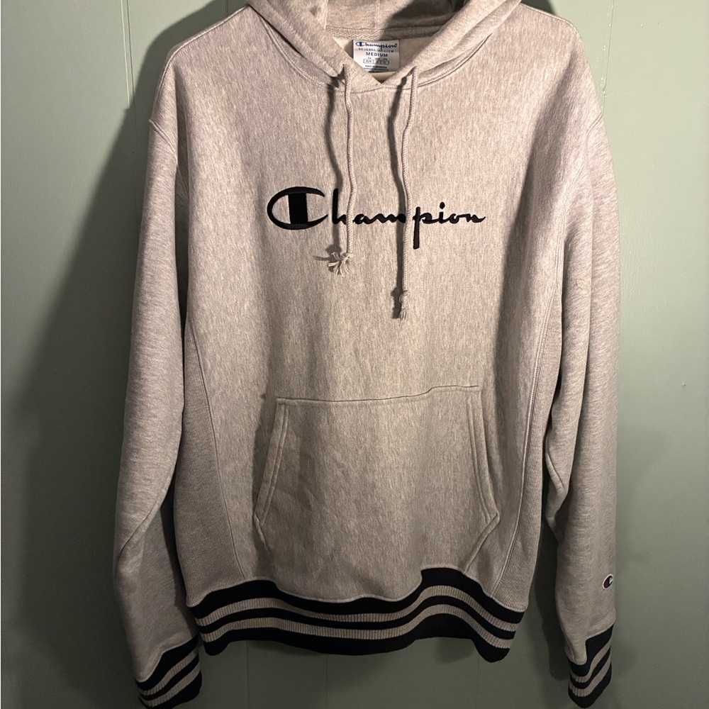 Champion Light Gray Hoodie with Black Logo